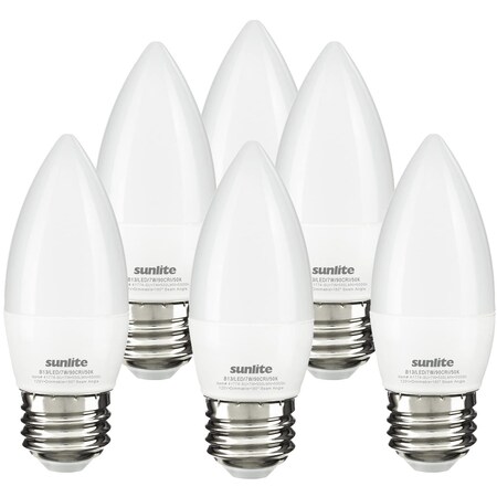 Sunlite LED B13 7W 60W= Dimmable E26 Base Energy Star 90 CRI Torpedo 5000K Chandelier Light Bulbs, 6PK 41774-SU